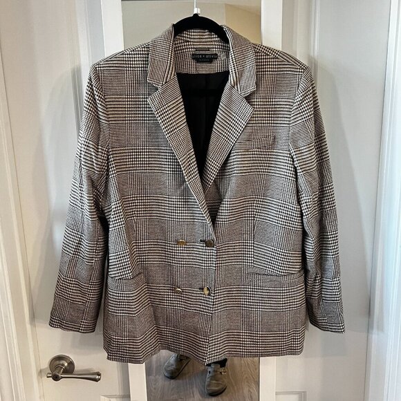 Alice + Olivia Double Breasted Blazer Size 12 Color Brown Black Cream - Picture 1 of 5